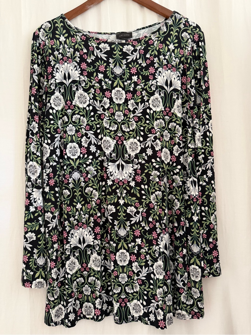 J Jill Wherever Collection Floral Print Long-Sleeve Tunic Top w. White Green -XL
